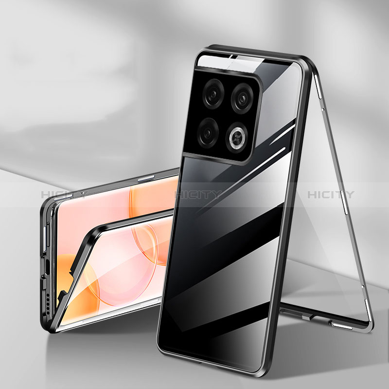 Handyhülle Hülle Luxus Aluminium Metall Rahmen Spiegel 360 Grad Ganzkörper Tasche P01 für OnePlus 10 Pro 5G Schwarz Plus