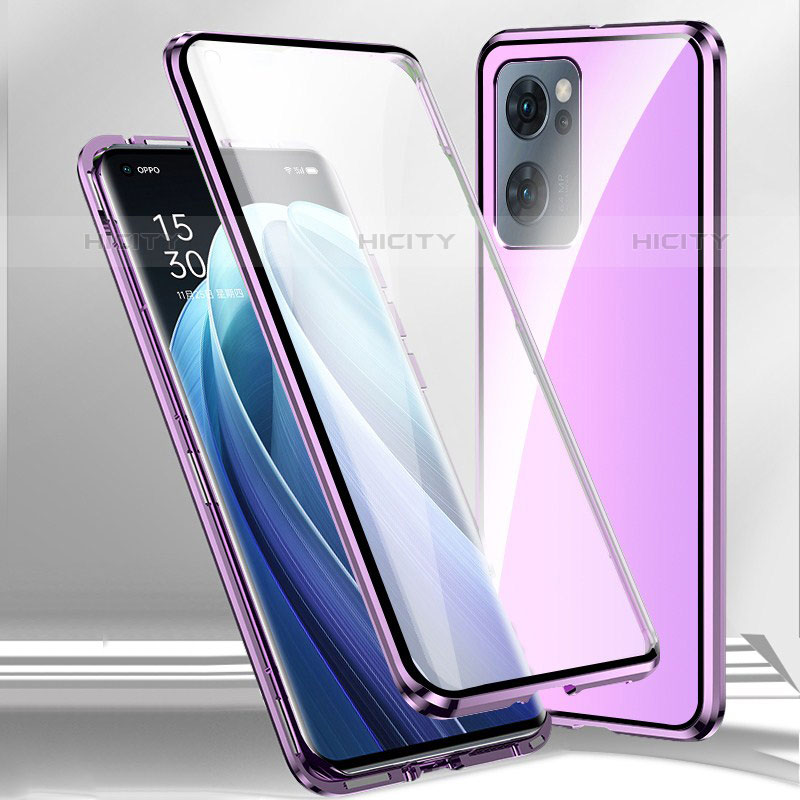 Handyhülle Hülle Luxus Aluminium Metall Rahmen Spiegel 360 Grad Ganzkörper Tasche P01 für OnePlus Nord N300 5G Violett