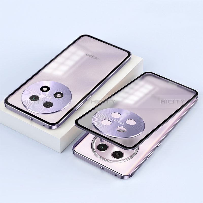 Handyhülle Hülle Luxus Aluminium Metall Rahmen Spiegel 360 Grad Ganzkörper Tasche P01 für Oppo A2 Pro 5G Violett