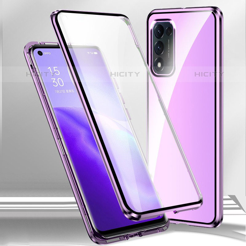 Handyhülle Hülle Luxus Aluminium Metall Rahmen Spiegel 360 Grad Ganzkörper Tasche P01 für Oppo A53s 5G Violett Plus