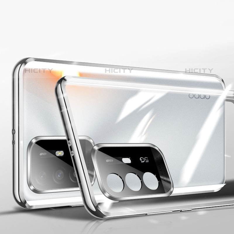 Handyhülle Hülle Luxus Aluminium Metall Rahmen Spiegel 360 Grad Ganzkörper Tasche P01 für Oppo A94 5G groß