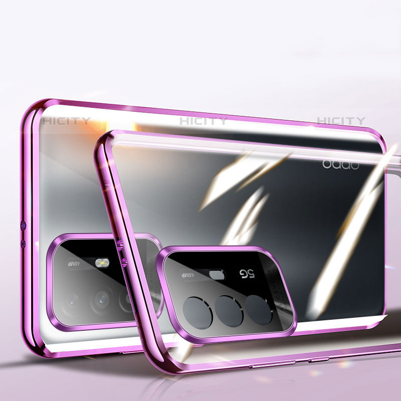 Handyhülle Hülle Luxus Aluminium Metall Rahmen Spiegel 360 Grad Ganzkörper Tasche P01 für Oppo A94 5G Violett Plus