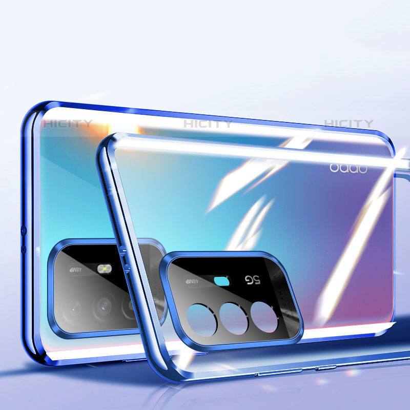 Handyhülle Hülle Luxus Aluminium Metall Rahmen Spiegel 360 Grad Ganzkörper Tasche P01 für Oppo F19 Pro+ Plus 5G Blau Plus