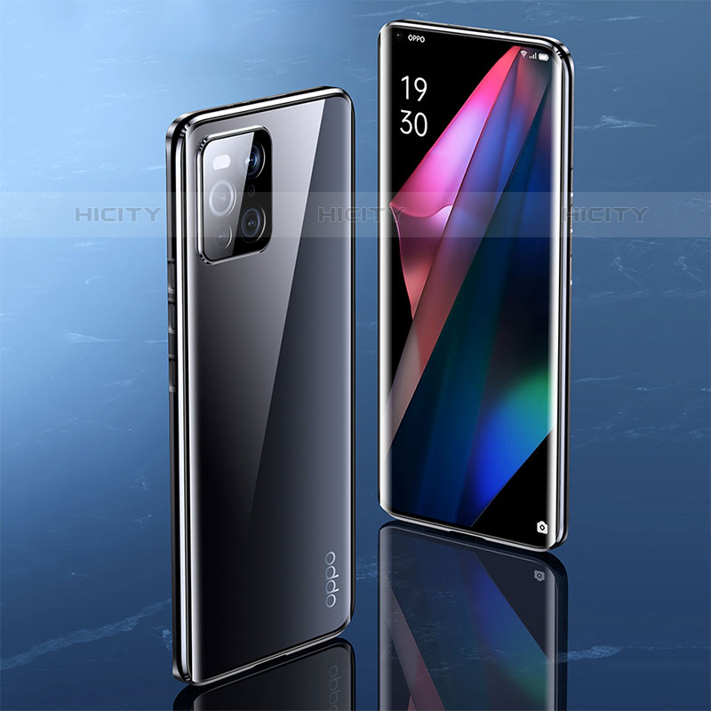 Handyhülle Hülle Luxus Aluminium Metall Rahmen Spiegel 360 Grad Ganzkörper Tasche P01 für Oppo Find X3 Pro 5G groß