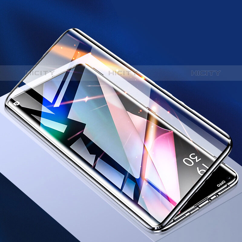 Handyhülle Hülle Luxus Aluminium Metall Rahmen Spiegel 360 Grad Ganzkörper Tasche P01 für Oppo Find X3 Pro 5G Schwarz Plus