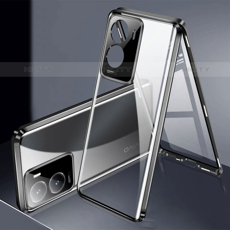 Handyhülle Hülle Luxus Aluminium Metall Rahmen Spiegel 360 Grad Ganzkörper Tasche P01 für Vivo iQOO Z7x 5G groß