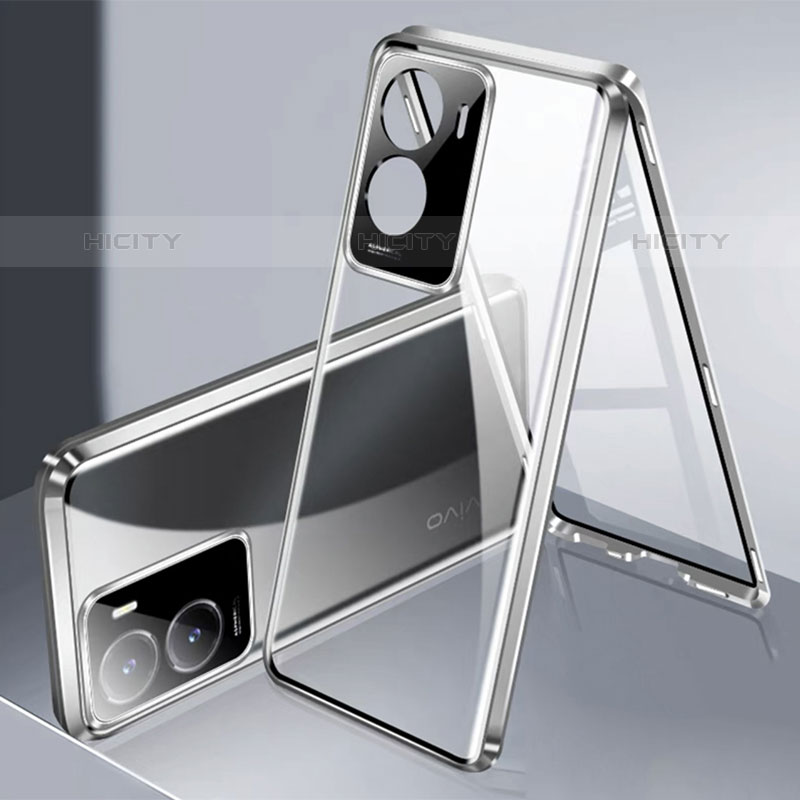 Handyhülle Hülle Luxus Aluminium Metall Rahmen Spiegel 360 Grad Ganzkörper Tasche P01 für Vivo iQOO Z7x 5G groß