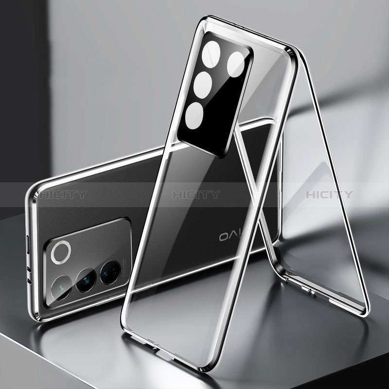 Handyhülle Hülle Luxus Aluminium Metall Rahmen Spiegel 360 Grad Ganzkörper Tasche P01 für Vivo V27 5G groß