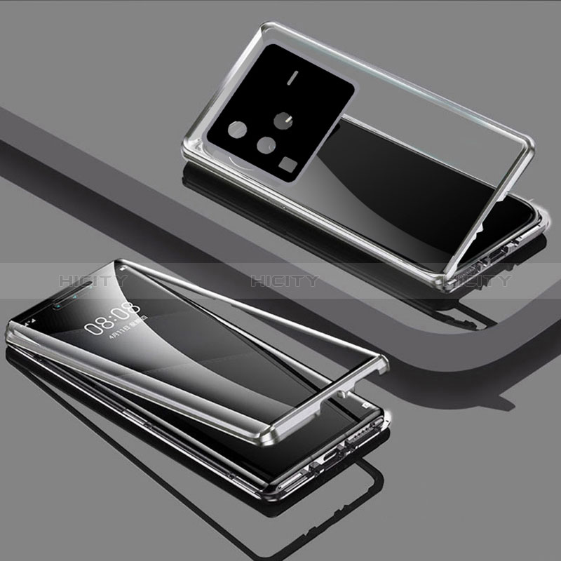 Handyhülle Hülle Luxus Aluminium Metall Rahmen Spiegel 360 Grad Ganzkörper Tasche P01 für Vivo X80 Pro 5G groß