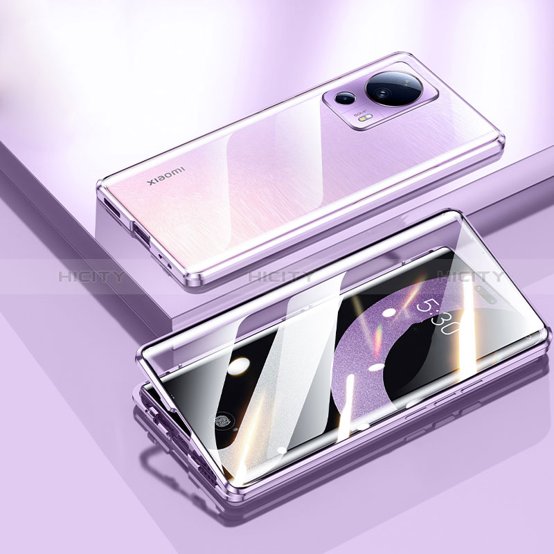Handyhülle Hülle Luxus Aluminium Metall Rahmen Spiegel 360 Grad Ganzkörper Tasche P01 für Xiaomi Mi 12 Lite NE 5G Violett