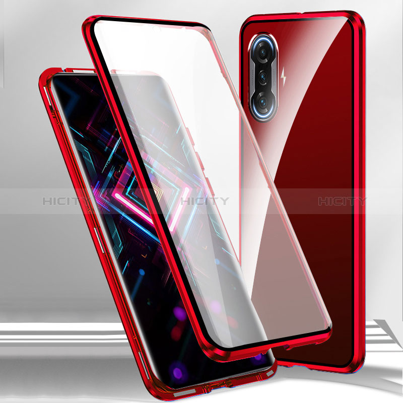 Handyhülle Hülle Luxus Aluminium Metall Rahmen Spiegel 360 Grad Ganzkörper Tasche P01 für Xiaomi Poco F3 GT 5G Rot Plus