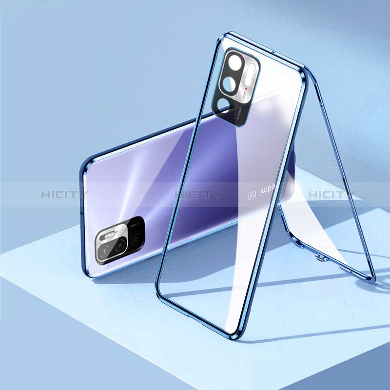 Handyhülle Hülle Luxus Aluminium Metall Rahmen Spiegel 360 Grad Ganzkörper Tasche P01 für Xiaomi POCO M3 Pro 5G Blau Plus