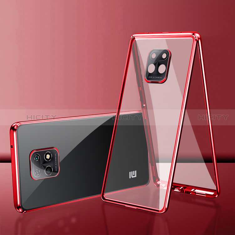 Handyhülle Hülle Luxus Aluminium Metall Rahmen Spiegel 360 Grad Ganzkörper Tasche P01 für Xiaomi Redmi 10X 5G Rot