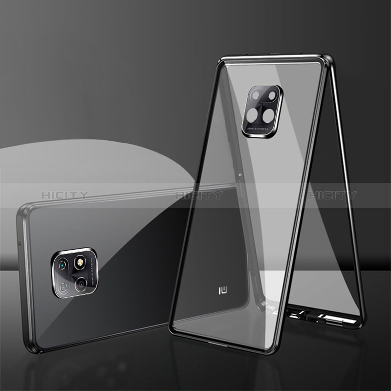 Handyhülle Hülle Luxus Aluminium Metall Rahmen Spiegel 360 Grad Ganzkörper Tasche P01 für Xiaomi Redmi 10X 5G Schwarz Plus