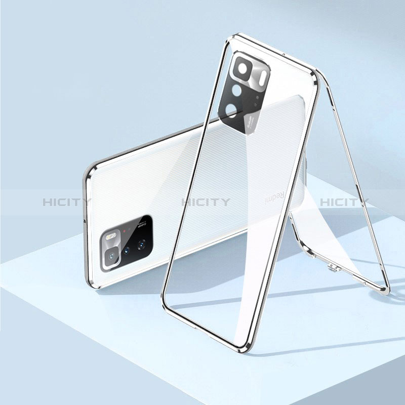 Handyhülle Hülle Luxus Aluminium Metall Rahmen Spiegel 360 Grad Ganzkörper Tasche P01 für Xiaomi Redmi Note 10 Pro 5G