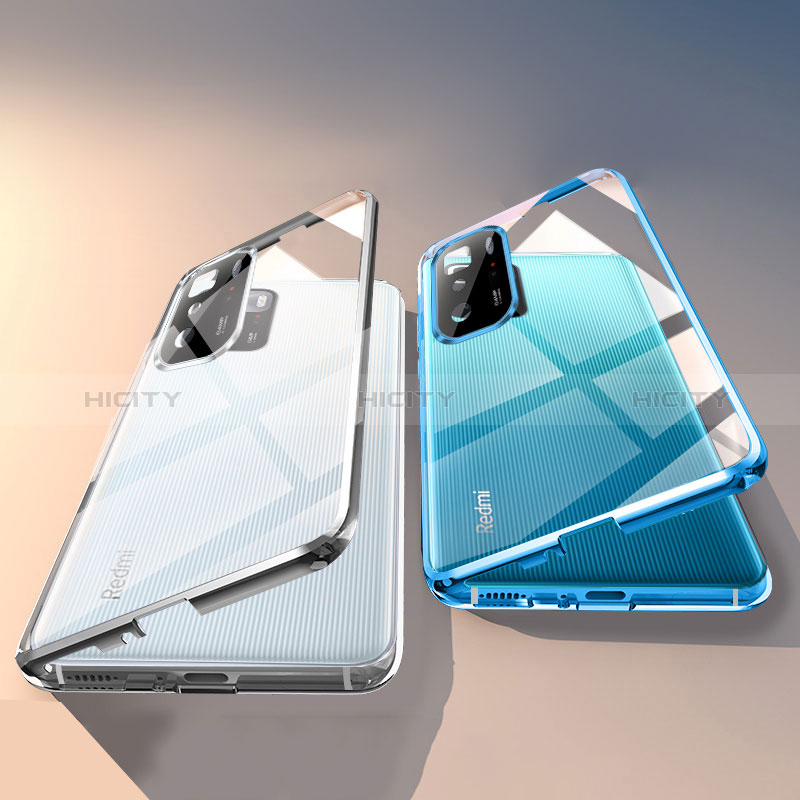 Handyhülle Hülle Luxus Aluminium Metall Rahmen Spiegel 360 Grad Ganzkörper Tasche P01 für Xiaomi Redmi Note 10 Pro 5G groß