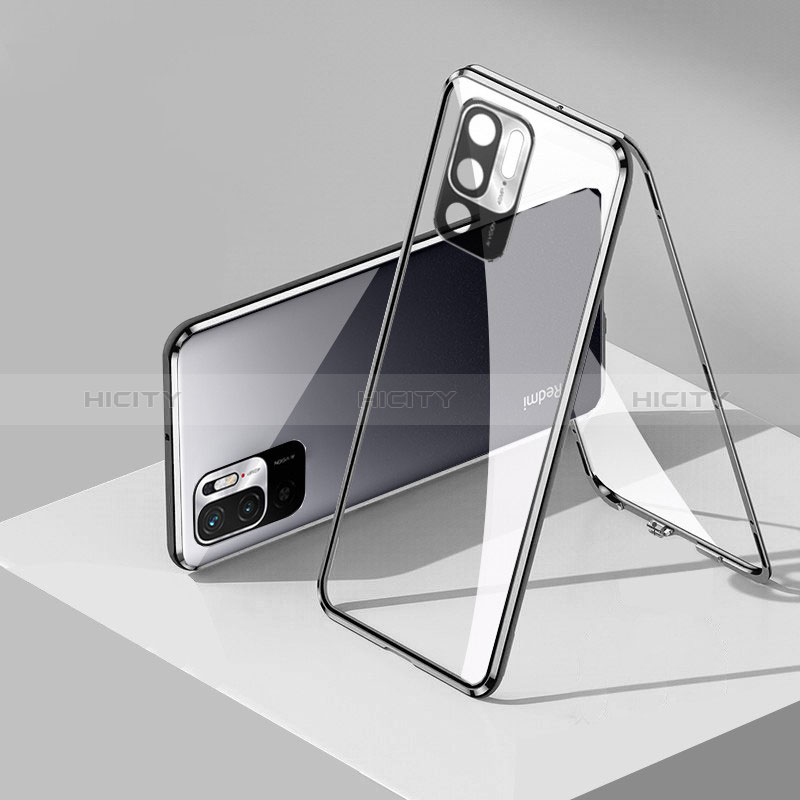 Handyhülle Hülle Luxus Aluminium Metall Rahmen Spiegel 360 Grad Ganzkörper Tasche P01 für Xiaomi Redmi Note 11 SE 5G Schwarz Plus