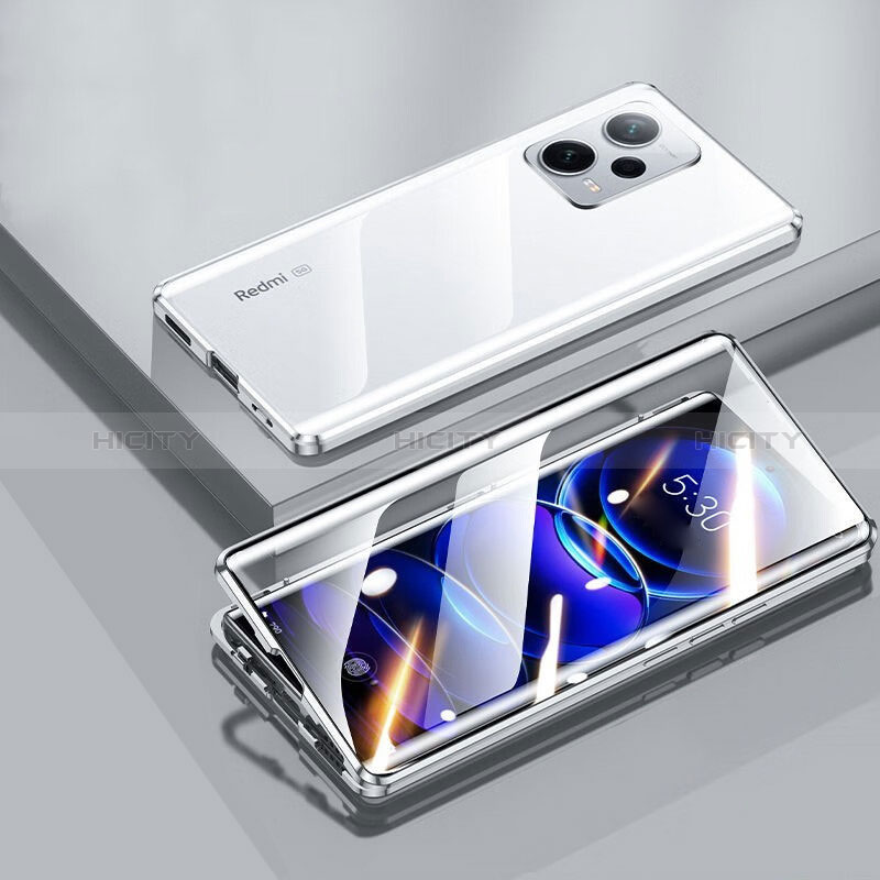 Handyhülle Hülle Luxus Aluminium Metall Rahmen Spiegel 360 Grad Ganzkörper Tasche P01 für Xiaomi Redmi Note 12 5G groß