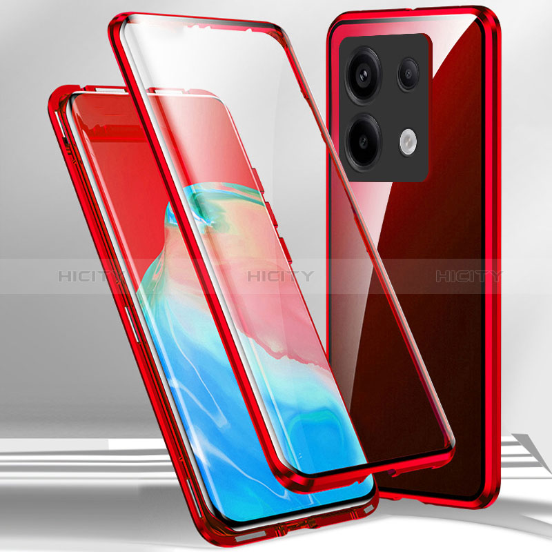 Handyhülle Hülle Luxus Aluminium Metall Rahmen Spiegel 360 Grad Ganzkörper Tasche P01 für Xiaomi Redmi Note 13 Pro 5G Rot