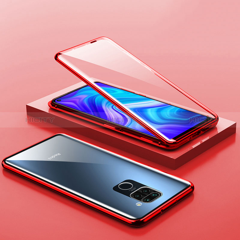 Handyhülle Hülle Luxus Aluminium Metall Rahmen Spiegel 360 Grad Ganzkörper Tasche P01 für Xiaomi Redmi Note 9 Rot