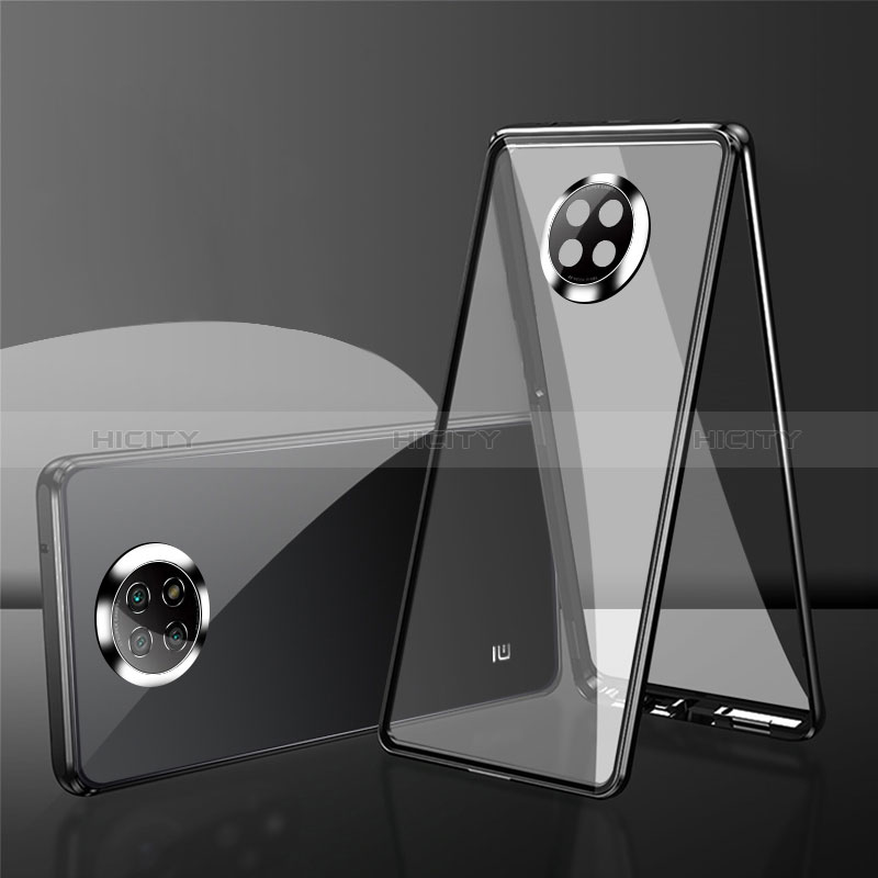 Handyhülle Hülle Luxus Aluminium Metall Rahmen Spiegel 360 Grad Ganzkörper Tasche P01 für Xiaomi Redmi Note 9T 5G Schwarz