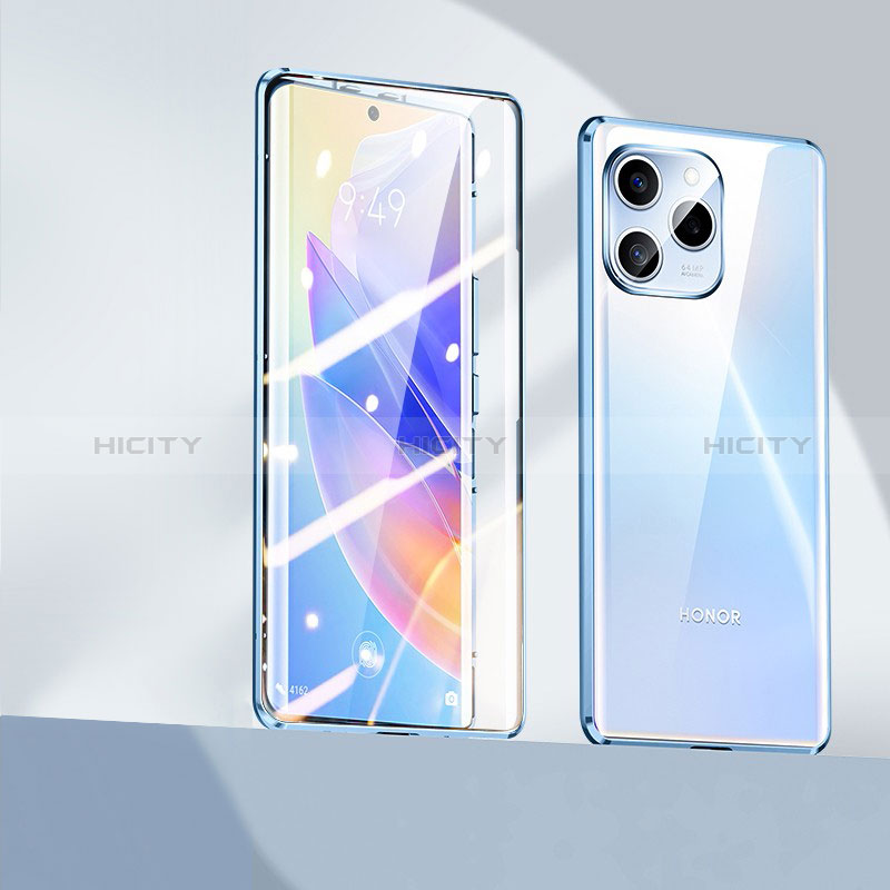 Handyhülle Hülle Luxus Aluminium Metall Rahmen Spiegel 360 Grad Ganzkörper Tasche P02 für Huawei Honor 60 SE 5G Blau Plus