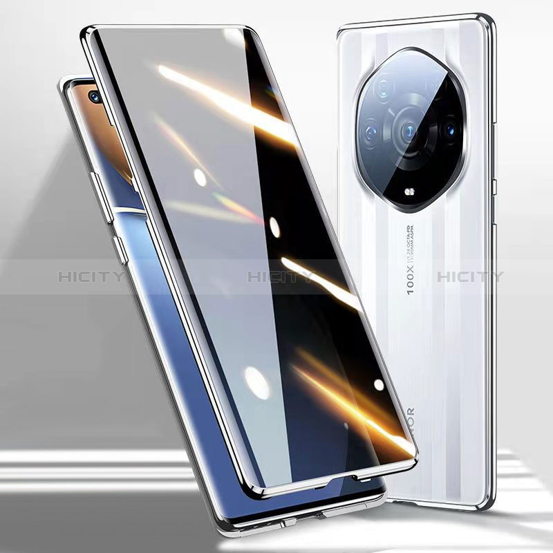 Handyhülle Hülle Luxus Aluminium Metall Rahmen Spiegel 360 Grad Ganzkörper Tasche P02 für Huawei Honor Magic3 Pro+ Plus 5G Silber Plus