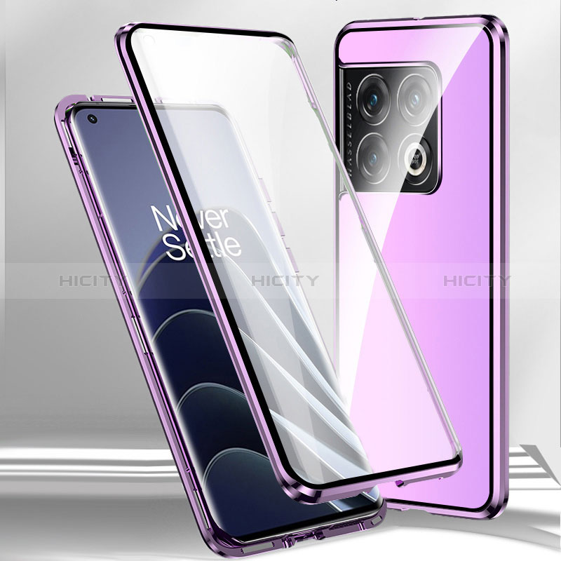 Handyhülle Hülle Luxus Aluminium Metall Rahmen Spiegel 360 Grad Ganzkörper Tasche P02 für OnePlus Ace 2 Pro 5G Violett Plus