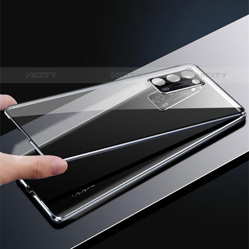 Handyhülle Hülle Luxus Aluminium Metall Rahmen Spiegel 360 Grad Ganzkörper Tasche P02 für Oppo A53s 5G
