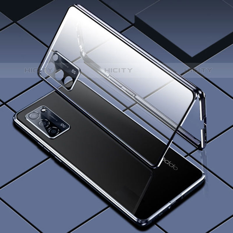 Handyhülle Hülle Luxus Aluminium Metall Rahmen Spiegel 360 Grad Ganzkörper Tasche P02 für Oppo A55S 5G
