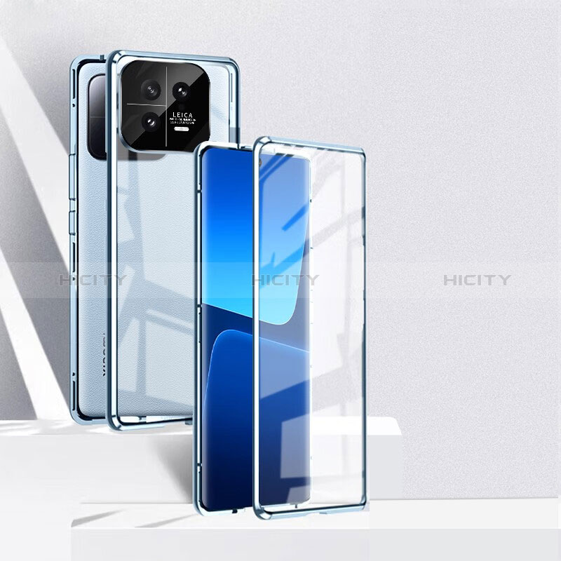 Handyhülle Hülle Luxus Aluminium Metall Rahmen Spiegel 360 Grad Ganzkörper Tasche P02 für Xiaomi Mi 13 Pro 5G Blau Plus