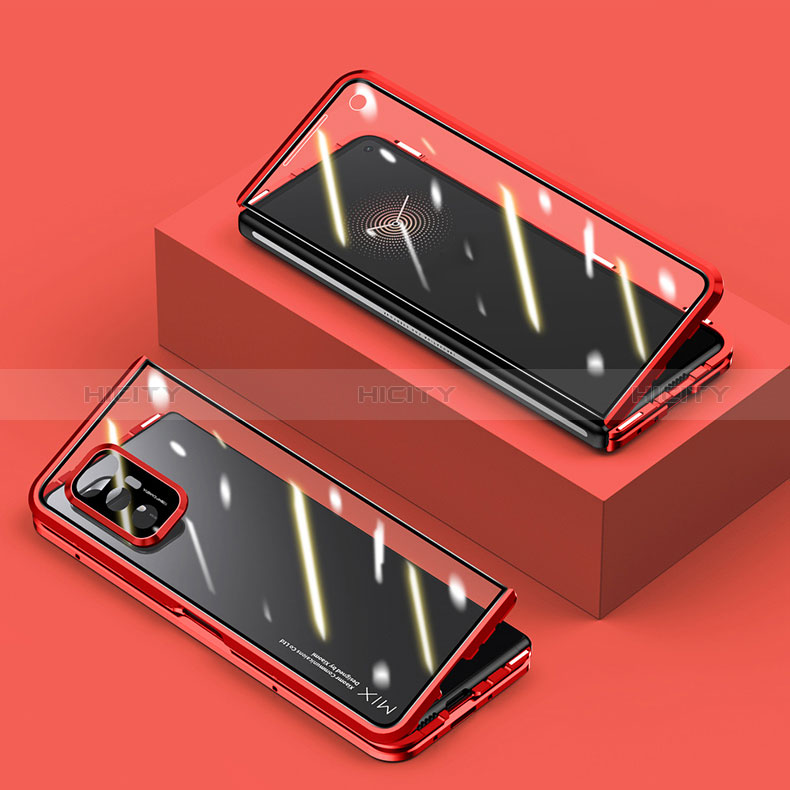 Handyhülle Hülle Luxus Aluminium Metall Rahmen Spiegel 360 Grad Ganzkörper Tasche P02 für Xiaomi Mix Fold 5G Rot Plus