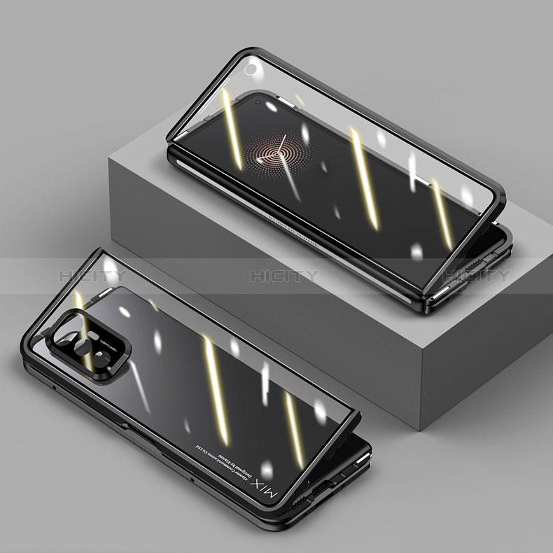 Handyhülle Hülle Luxus Aluminium Metall Rahmen Spiegel 360 Grad Ganzkörper Tasche P02 für Xiaomi Mix Fold 5G Schwarz Plus