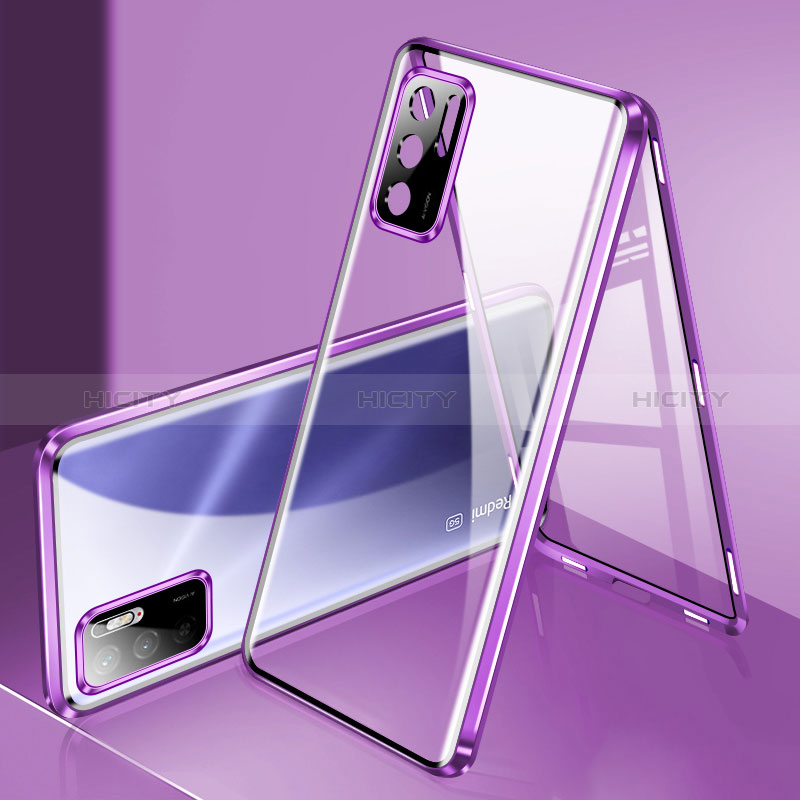 Handyhülle Hülle Luxus Aluminium Metall Rahmen Spiegel 360 Grad Ganzkörper Tasche P02 für Xiaomi POCO M3 Pro 5G Violett Plus