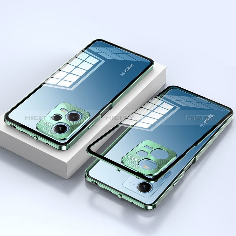 Handyhülle Hülle Luxus Aluminium Metall Rahmen Spiegel 360 Grad Ganzkörper Tasche P02 für Xiaomi Poco X5 5G Grün