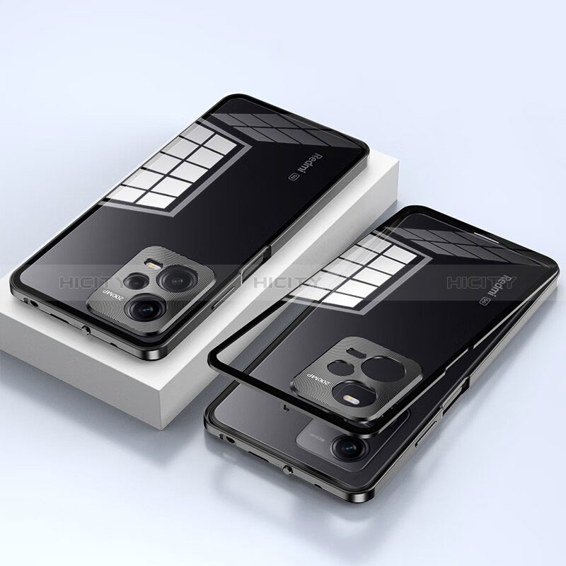 Handyhülle Hülle Luxus Aluminium Metall Rahmen Spiegel 360 Grad Ganzkörper Tasche P02 für Xiaomi Poco X5 5G Schwarz
