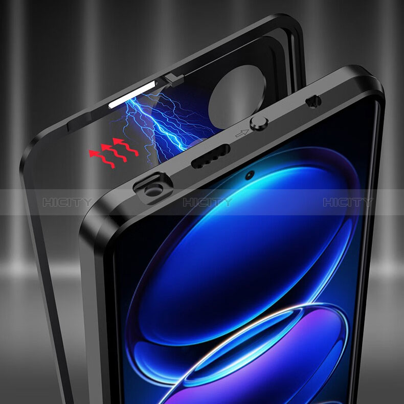 Handyhülle Hülle Luxus Aluminium Metall Rahmen Spiegel 360 Grad Ganzkörper Tasche P02 für Xiaomi Redmi Note 12 5G