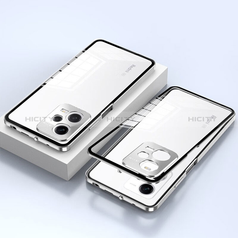 Handyhülle Hülle Luxus Aluminium Metall Rahmen Spiegel 360 Grad Ganzkörper Tasche P02 für Xiaomi Redmi Note 12 5G groß