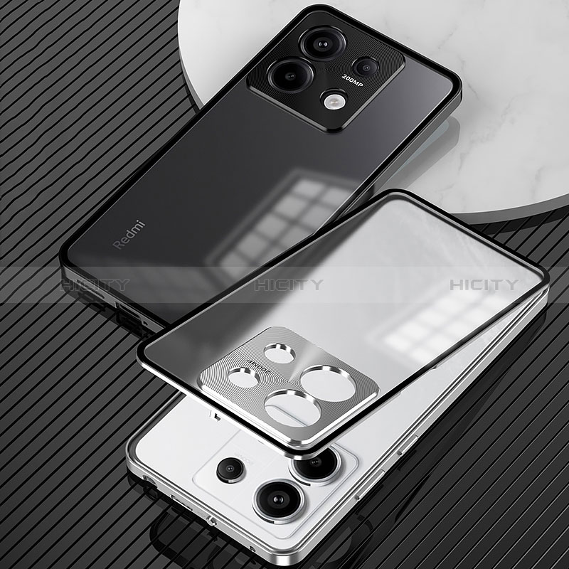 Handyhülle Hülle Luxus Aluminium Metall Rahmen Spiegel 360 Grad Ganzkörper Tasche P02 für Xiaomi Redmi Note 13 Pro 5G groß