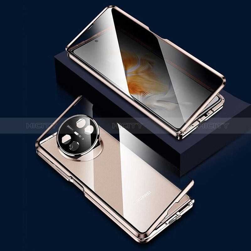 Handyhülle Hülle Luxus Aluminium Metall Rahmen Spiegel 360 Grad Ganzkörper Tasche P03 für Huawei Mate X3 Gold