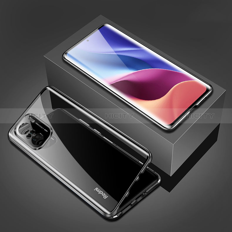 Handyhülle Hülle Luxus Aluminium Metall Rahmen Spiegel 360 Grad Ganzkörper Tasche P03 für Xiaomi Mi 11i 5G Schwarz