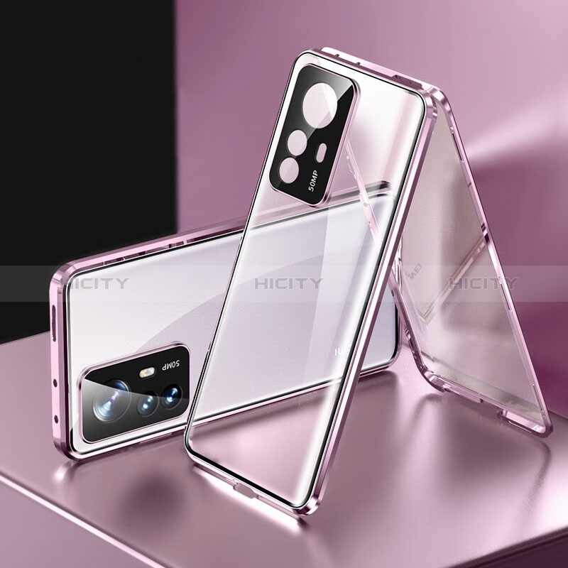 Handyhülle Hülle Luxus Aluminium Metall Rahmen Spiegel 360 Grad Ganzkörper Tasche P03 für Xiaomi Mi 12T Pro 5G Violett