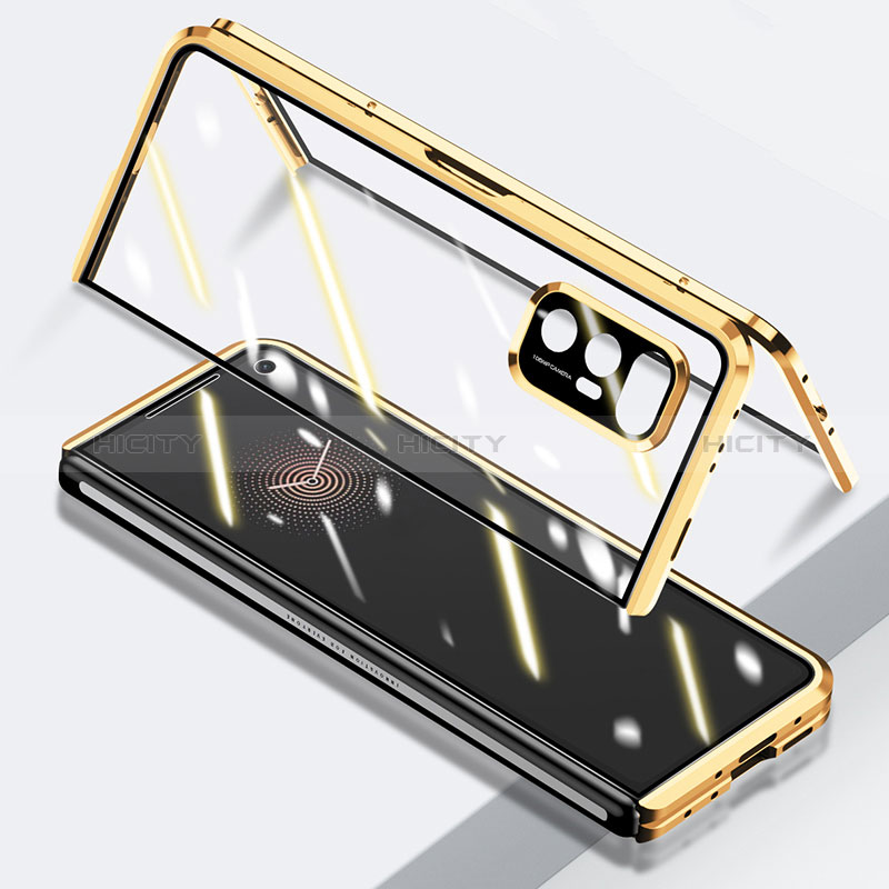 Handyhülle Hülle Luxus Aluminium Metall Rahmen Spiegel 360 Grad Ganzkörper Tasche P03 für Xiaomi Mix Fold 5G Gold