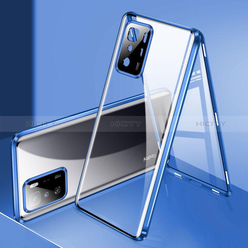 Handyhülle Hülle Luxus Aluminium Metall Rahmen Spiegel 360 Grad Ganzkörper Tasche P03 für Xiaomi Poco X3 GT 5G Blau