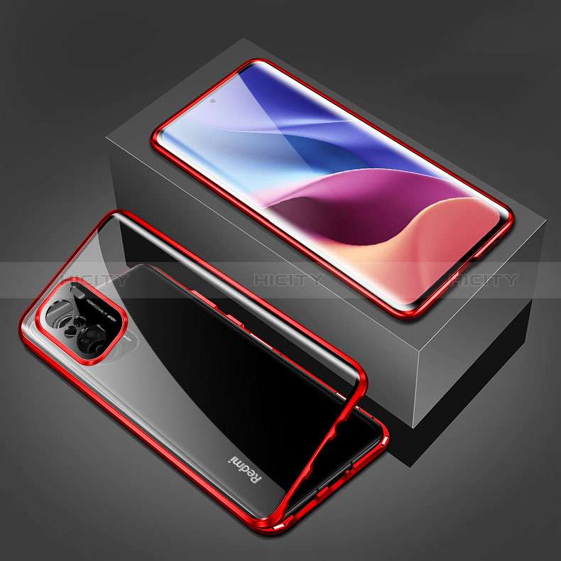 Handyhülle Hülle Luxus Aluminium Metall Rahmen Spiegel 360 Grad Ganzkörper Tasche P03 für Xiaomi Redmi K40 Pro+ Plus 5G Rot