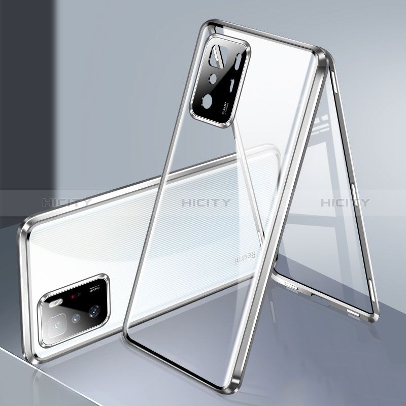 Handyhülle Hülle Luxus Aluminium Metall Rahmen Spiegel 360 Grad Ganzkörper Tasche P03 für Xiaomi Redmi Note 10 Pro 5G groß