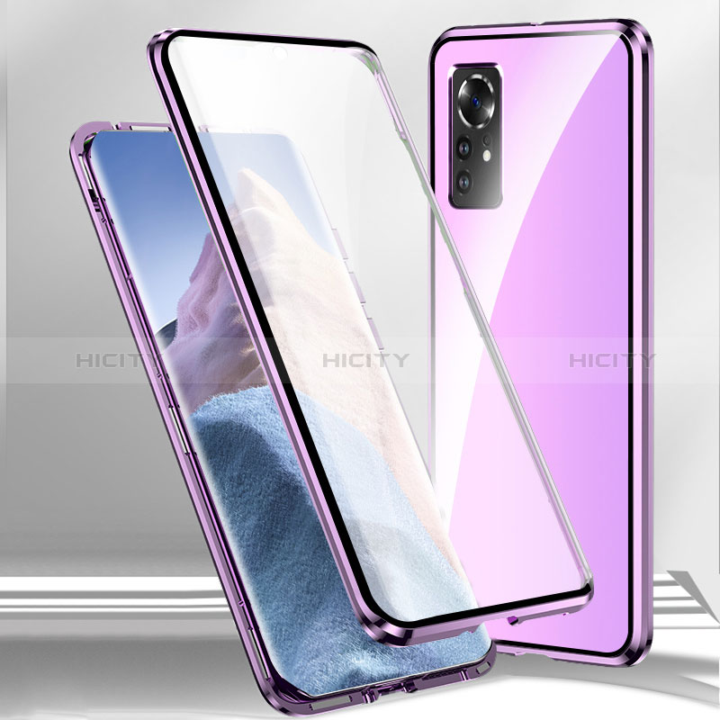 Handyhülle Hülle Luxus Aluminium Metall Rahmen Spiegel 360 Grad Ganzkörper Tasche P03 für Xiaomi Redmi Note 12S Violett