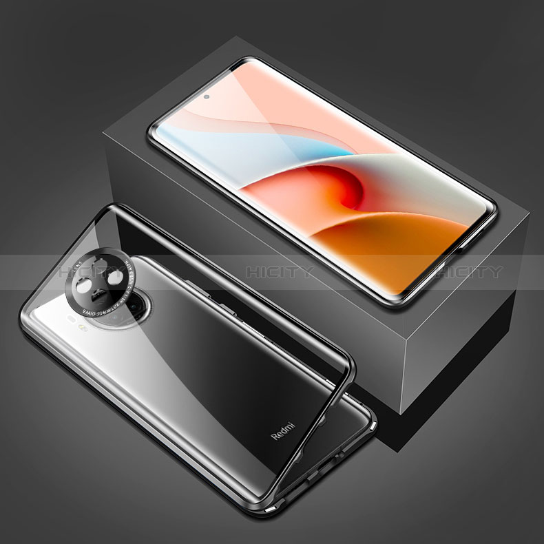 Handyhülle Hülle Luxus Aluminium Metall Rahmen Spiegel 360 Grad Ganzkörper Tasche P03 für Xiaomi Redmi Note 9T 5G groß