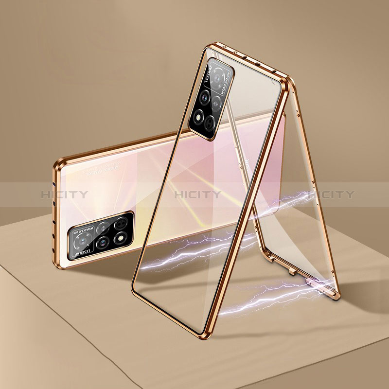 Handyhülle Hülle Luxus Aluminium Metall Rahmen Spiegel 360 Grad Ganzkörper Tasche P05 für Huawei Honor V40 5G Gold