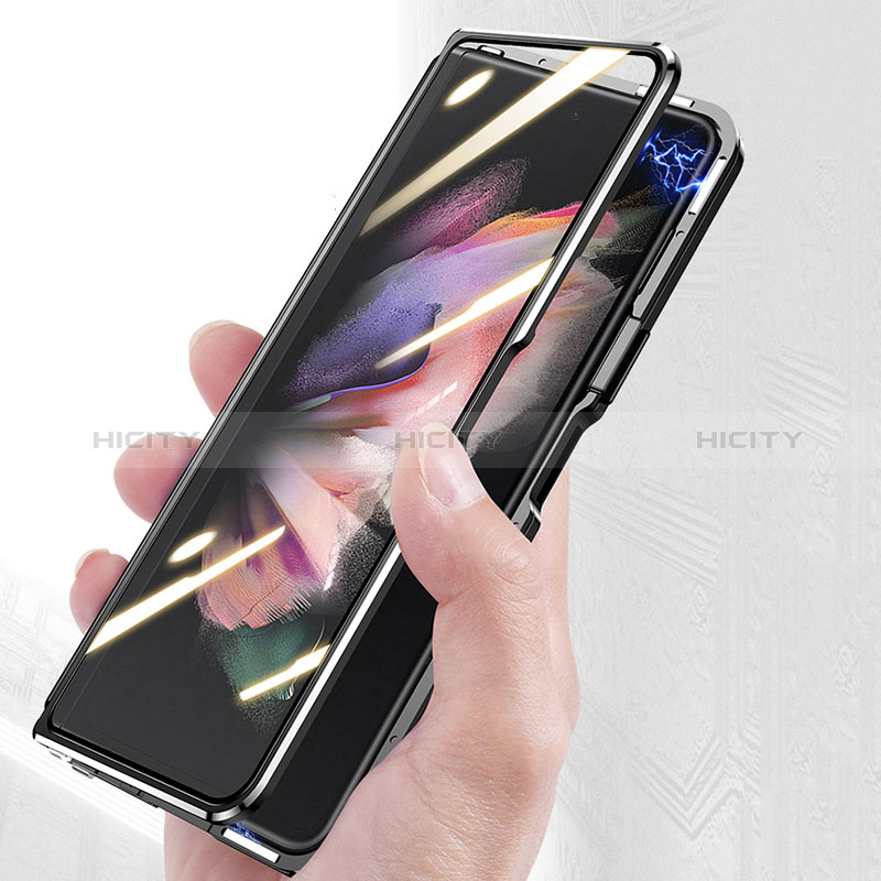 Handyhülle Hülle Luxus Aluminium Metall Rahmen Spiegel 360 Grad Ganzkörper Tasche P05 für Samsung Galaxy Z Fold3 5G groß